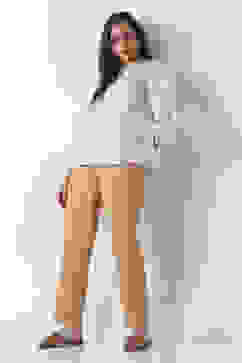 Beige Cotton Relaxed Dyed Pants image number 0