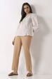 Beige Cotton Relaxed Dyed Pants image number 0