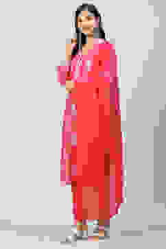 Pink Straight Kurta Churidar Suit Set image number 0