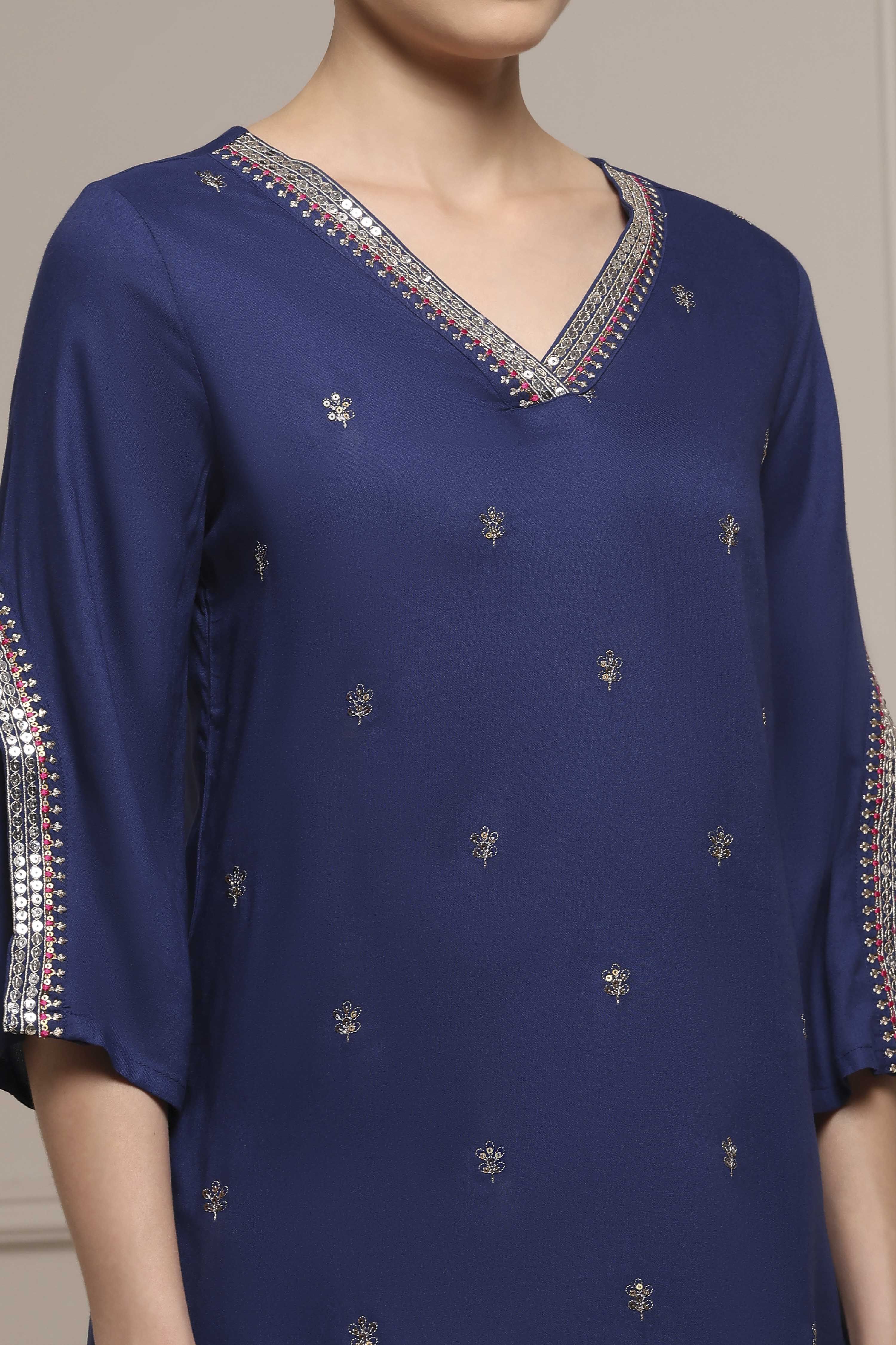 Blue Viscose Rayon Straight Kurta image number 1