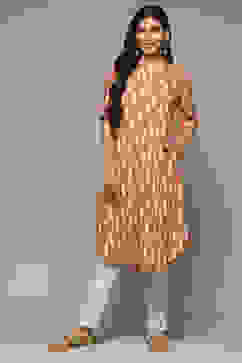 Orange Rayon Straight Printed Kurta image number 5