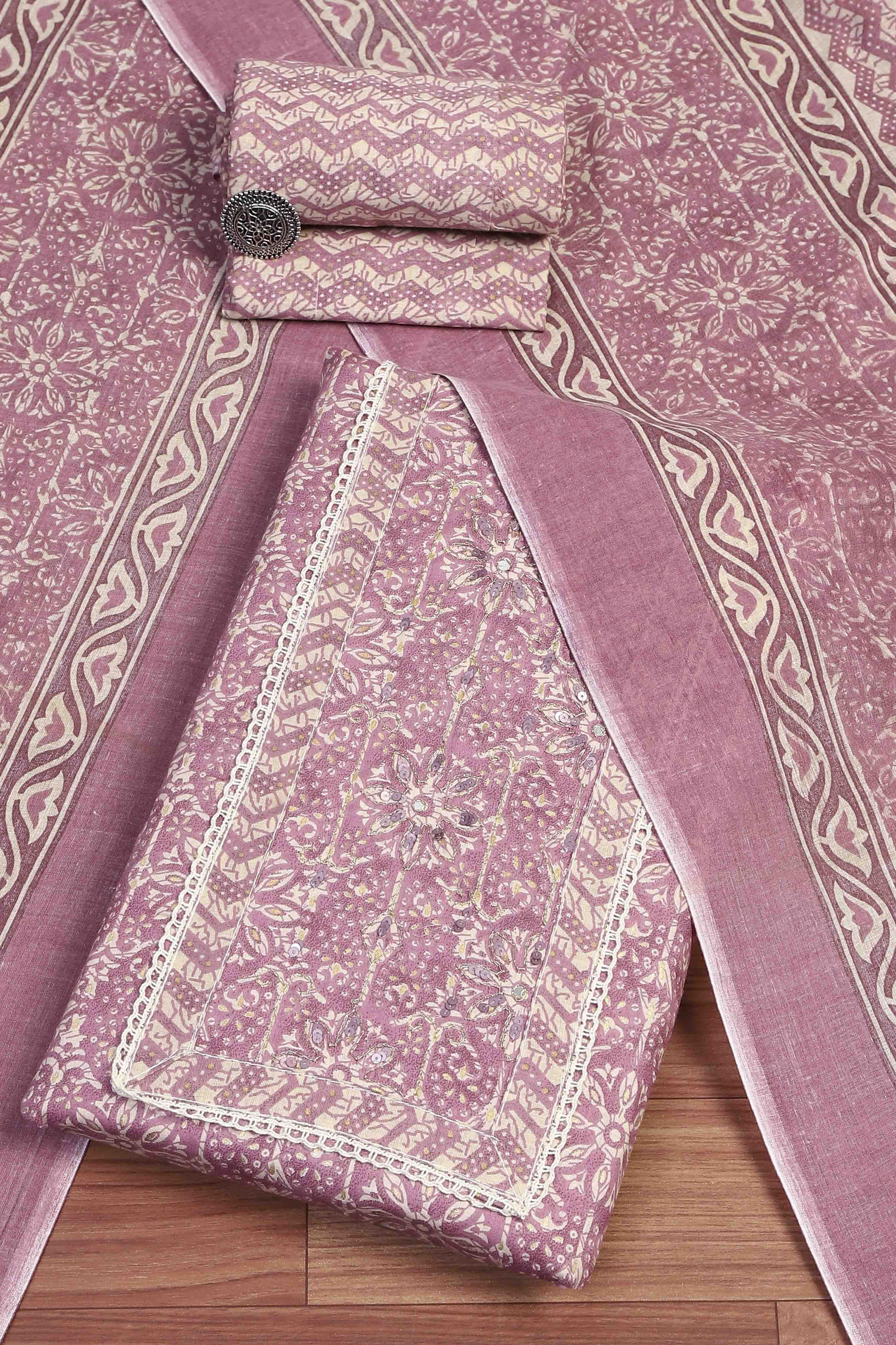 Lilac Cotton Unstitched Suit Set image number 0