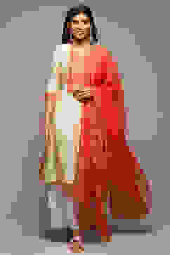 Beige Cotton Blend Straight Kurta Palazzo Suit Set image number 0