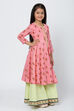 Pink And Green Cotton Anarkali Kurta Sharara Suit Set image number 3