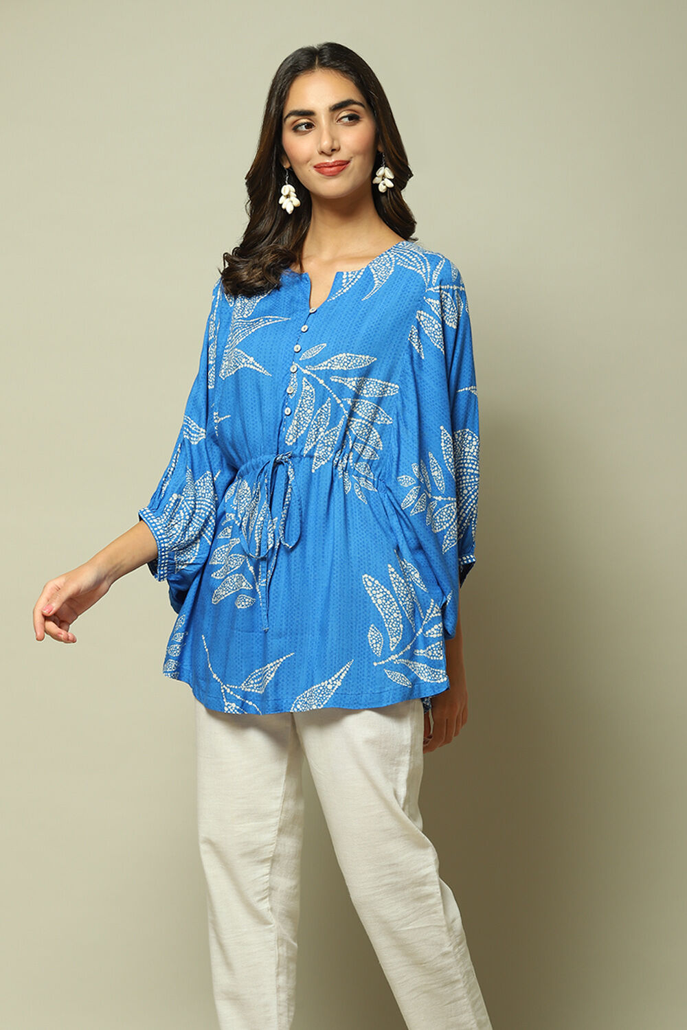 Blue LIVA Straight Printed Top image number 0