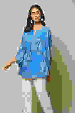 Blue LIVA Straight Printed Top image number 0