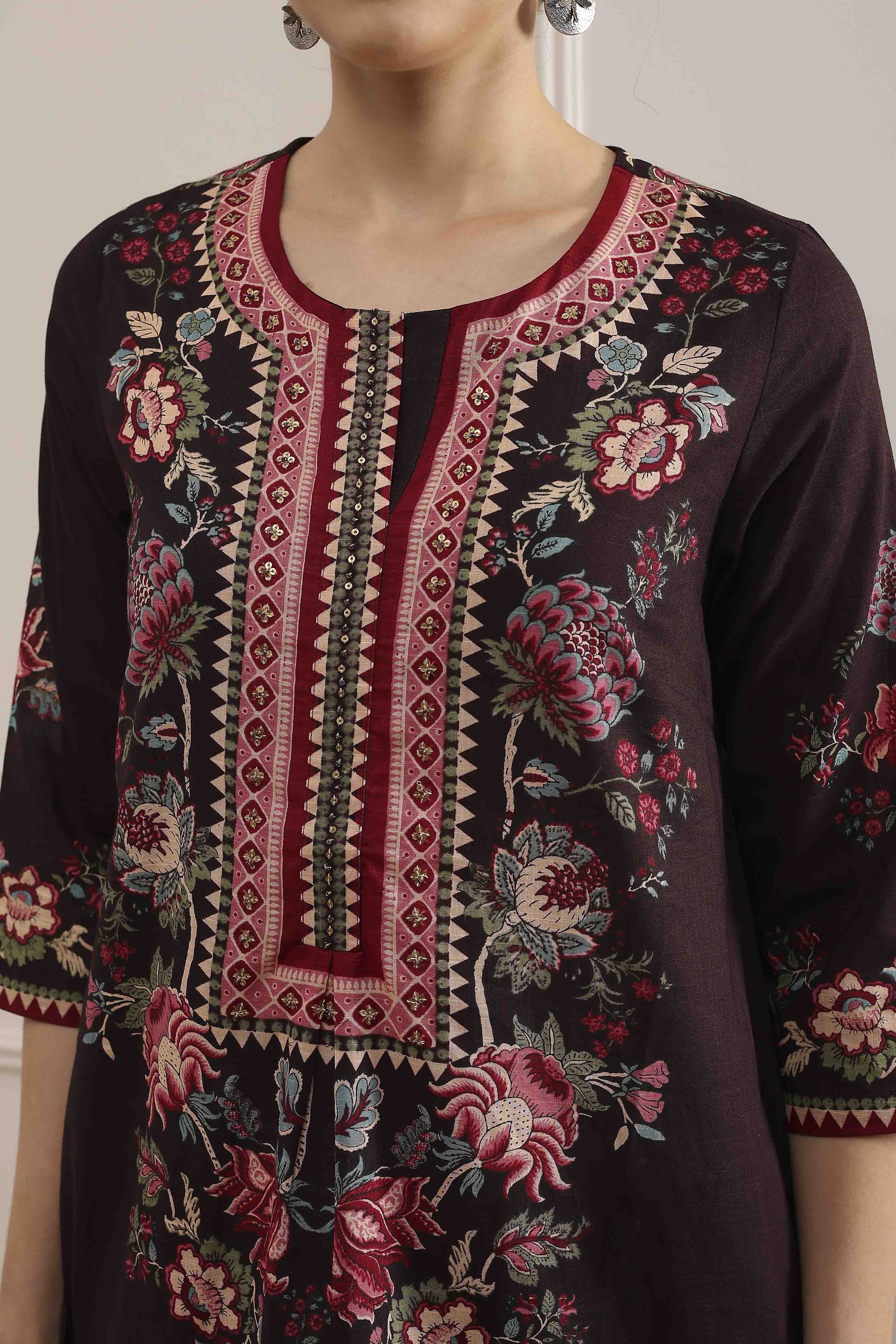 Blue Cotton Printed Straight Kurta Set image number 1