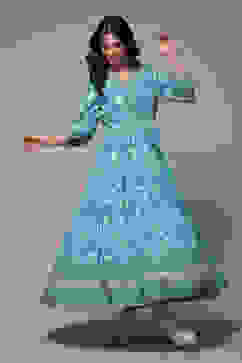 Turquoise Printed Tiered Dress image number 0