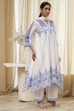 White and Blue Cotton Asymmetric Suit Set image number 5