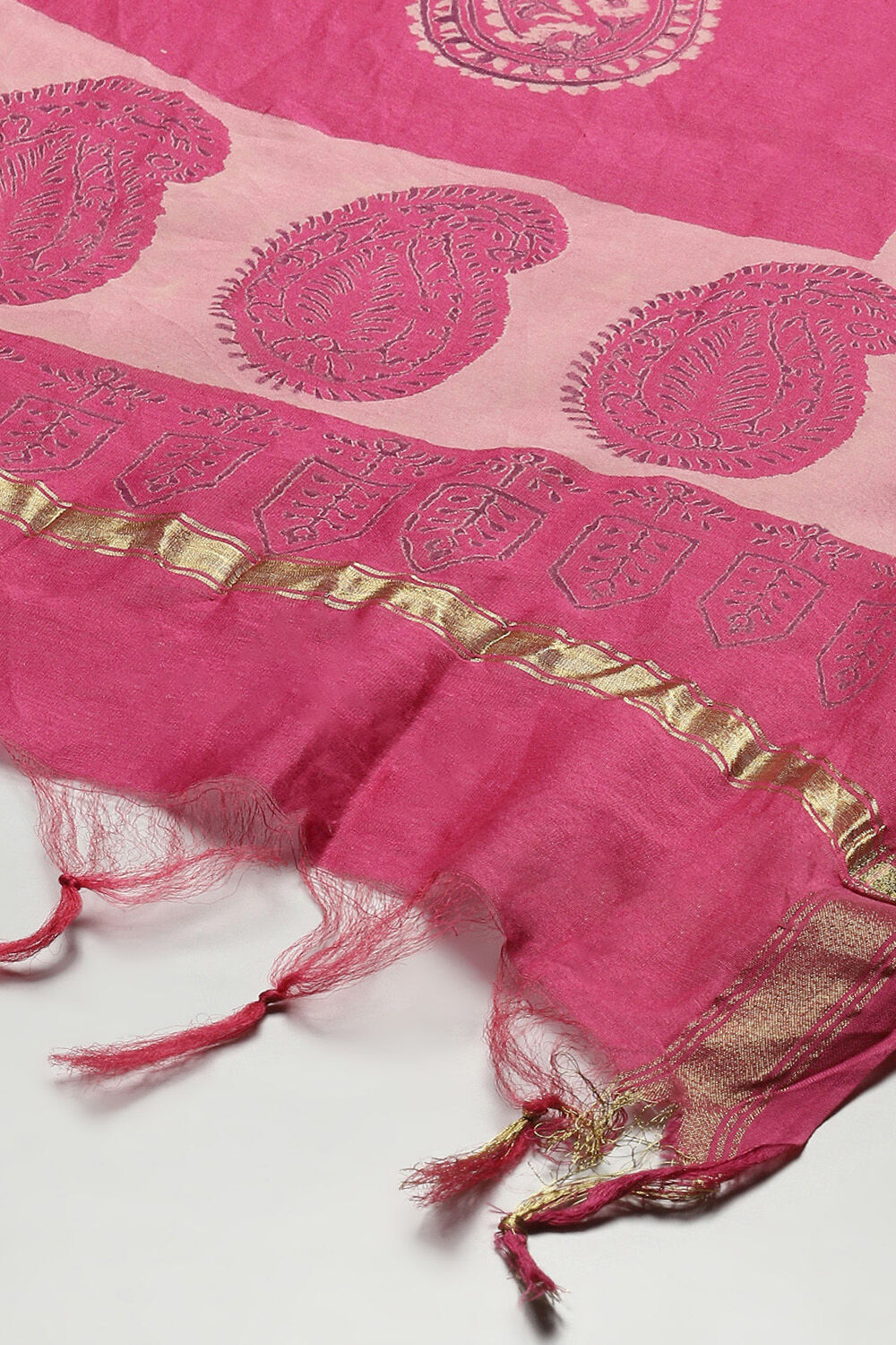 Orange Cotton Unstitched Suit set image number 4