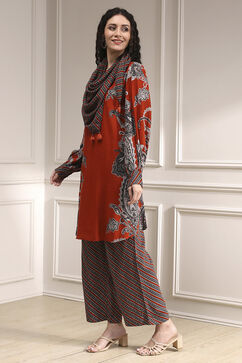 Orange Viscose Printed Fusion Set image number 3