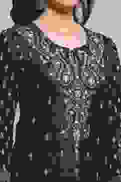 Black Cotton Blend Yarndyed Straight Kurta image number 1