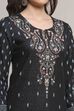 Black Cotton Blend Yarndyed Straight Kurta image number 1