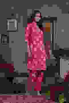 Fuchsia Pink Art Silk Printed Straight Co-ord Set image number 5