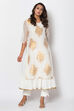 Off White Poly Metallic Cotton Flared Yarndyed Kurta image number 0