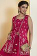 Red Embroidered Gathered Lehenga Set with Jacket image number 1