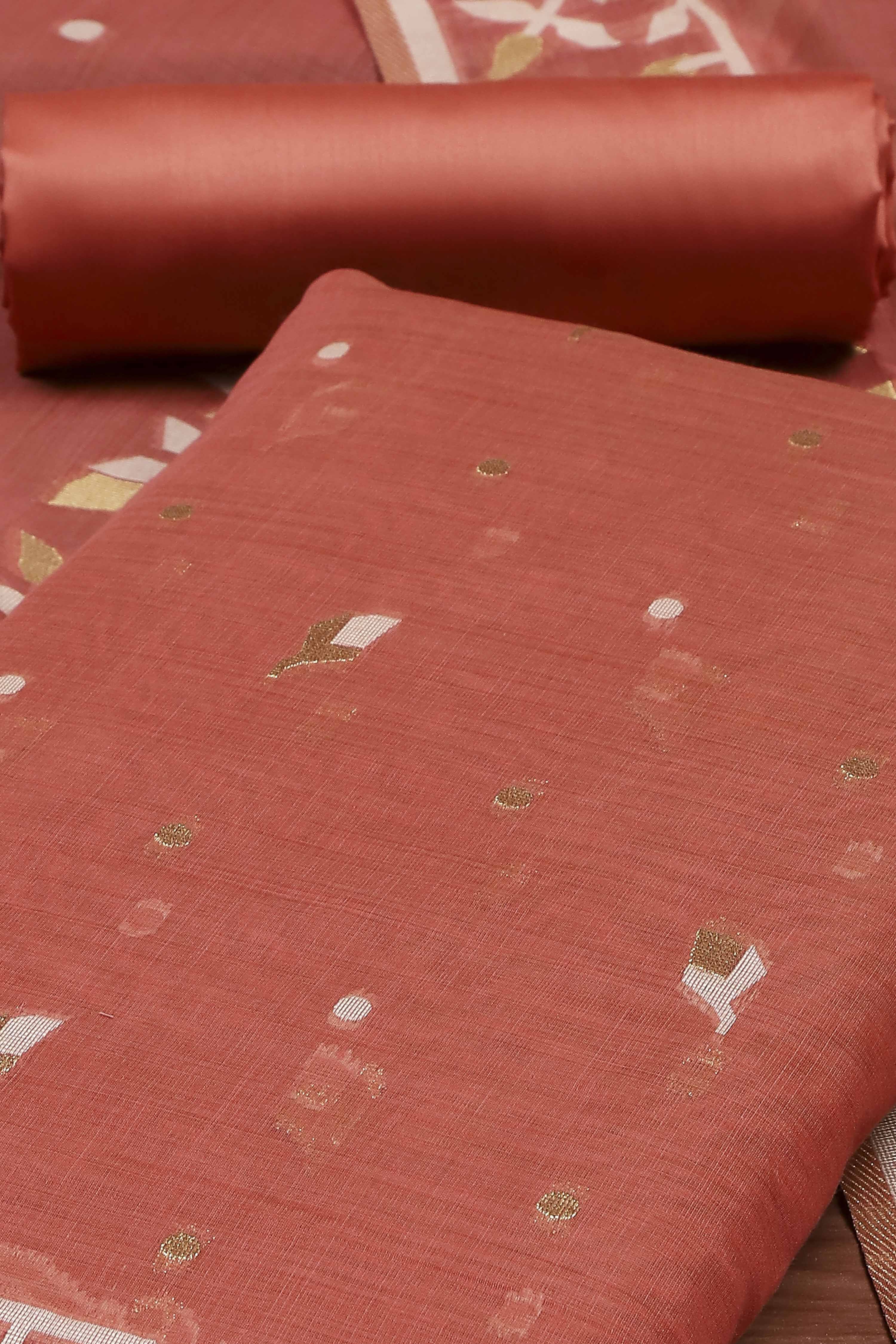 Rust Cotton Jamdani Unstitched Suit Set image number 1