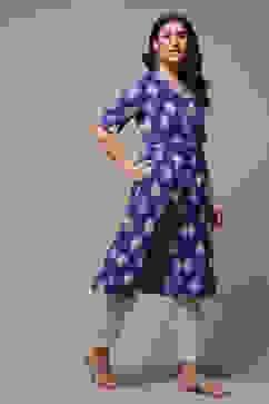 Blue Cotton Straight Yarndyed Dress image number 4