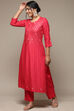 Fuschia Rayon Straight Kurta Pant Suit Set