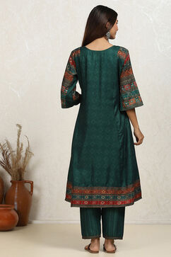 Teal Pashmina Machine Embroidery Unstitched Suit Set image number 5
