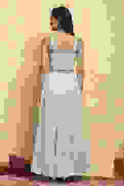 Blue Polyester Embroidered Kalidar Lehenga Set image number 4