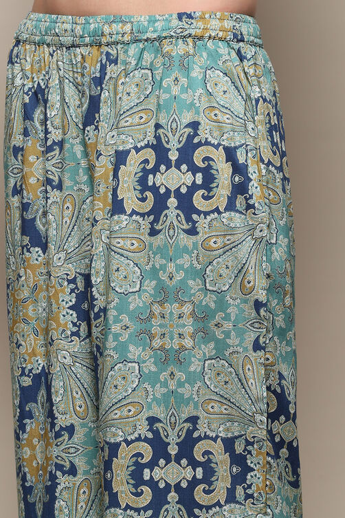 Yellow Printed Asymmetric Kurta & Palazzo Suit Set image number 2