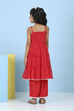 Red Cotton Solid Lace Detail Tiered Suit Set image number 4