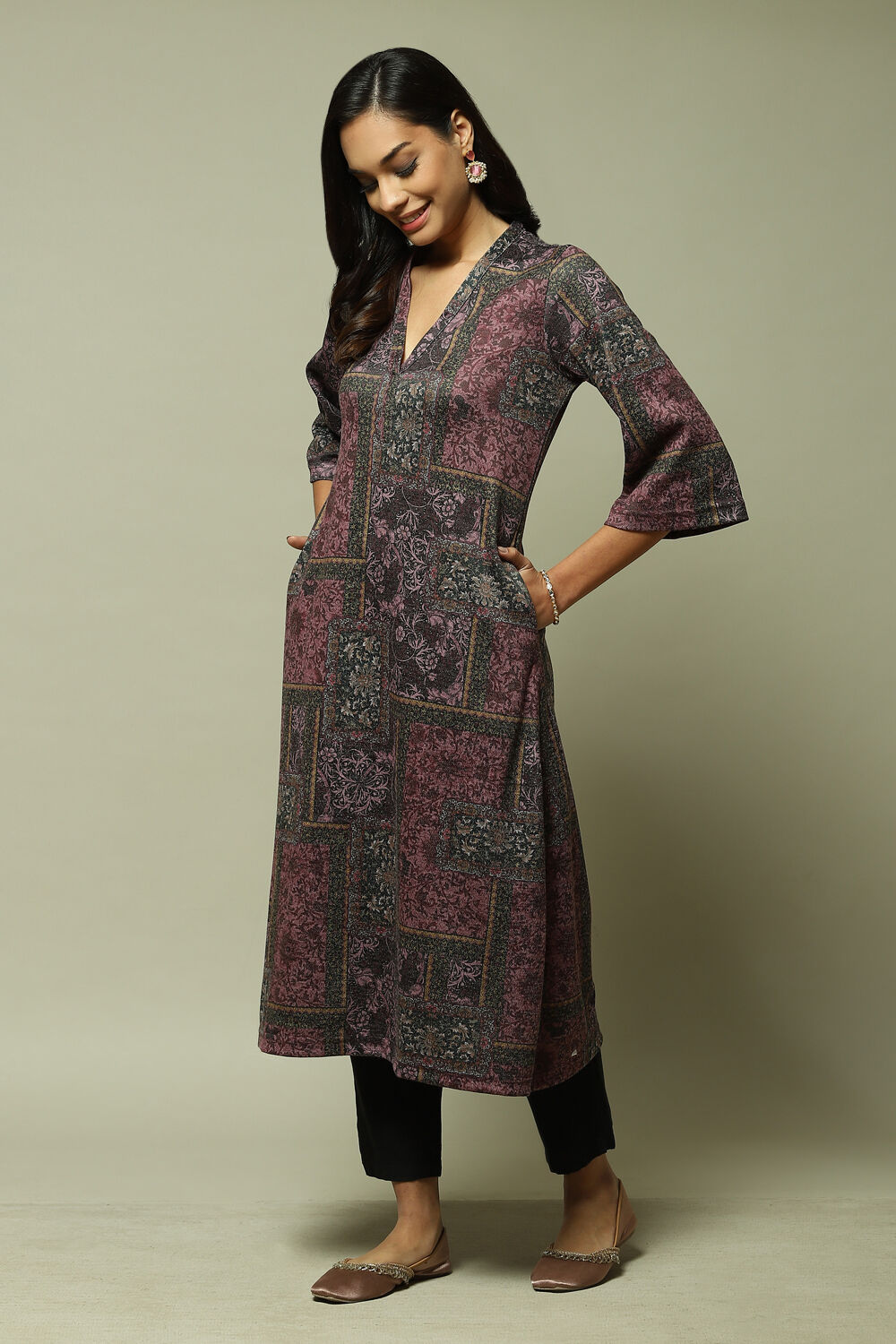 Oil Pink Straight Printed Kurta image number 5