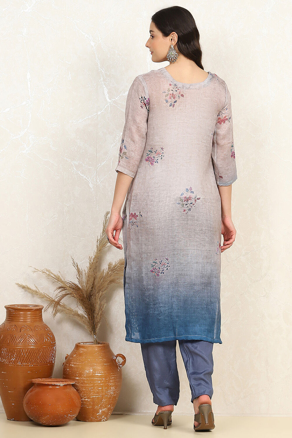 Rust Linen Printed Unstitched Suit Set image number 5