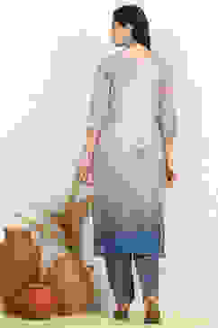 Blue Linen Printed Unstitched Suit Set image number 5