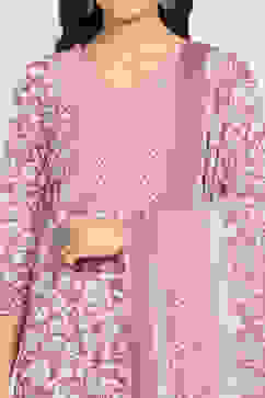 Purple Cotton Screen Printed Unstitched Suit Set image number 2