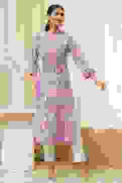 Lavender Printed Straight Kurta image number 5