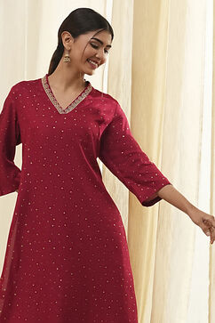 Red Foil Printed Straight Kurta image number 0