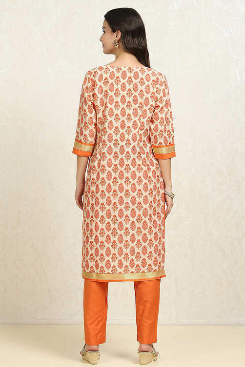 Light Green Cotton Handloom Unstitched Suit Set image number 5