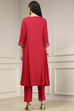 Red Viscose Rayon Straight Solid Suit Set image number 4