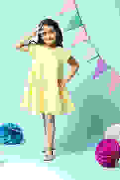 Yellow Cotton Tiered Dress image number 5