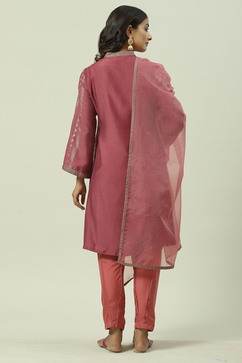 Onion Pink Printed Straight Kurta Salwar Suit Set image number 4