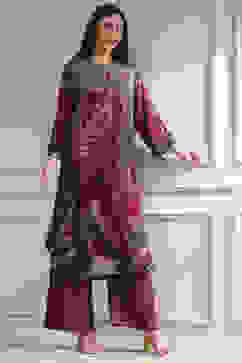 Berry Printed Straight Kurta Set image number 0