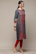 Teal LIVA Straight Printed Kurta image number 4