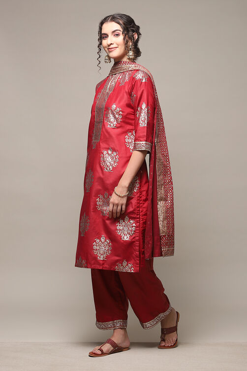 Sap Green Art Silk Straight Kurta Palazzo Suit Set image number 5
