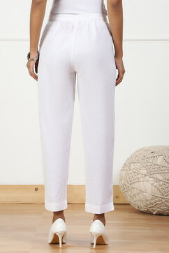 White Solid Cotton Blend Narrow Pants image number 5