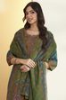 Teal & Red Printed Straight Cotton Silk Kurta Set image number 1