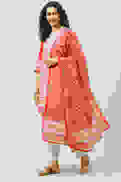 Red And White Cotton Straight Kurta Palazzo Suit Set image number 0