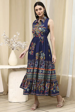 Indigo Cotton Tiered Dress image number 2
