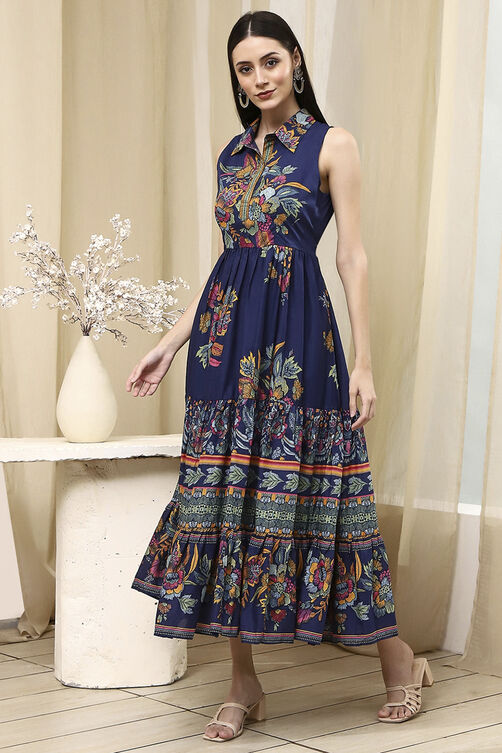 Indigo Cotton Tiered Dress image number 2