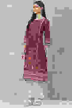 Purple Rayon Straight Printed Kurta image number 2