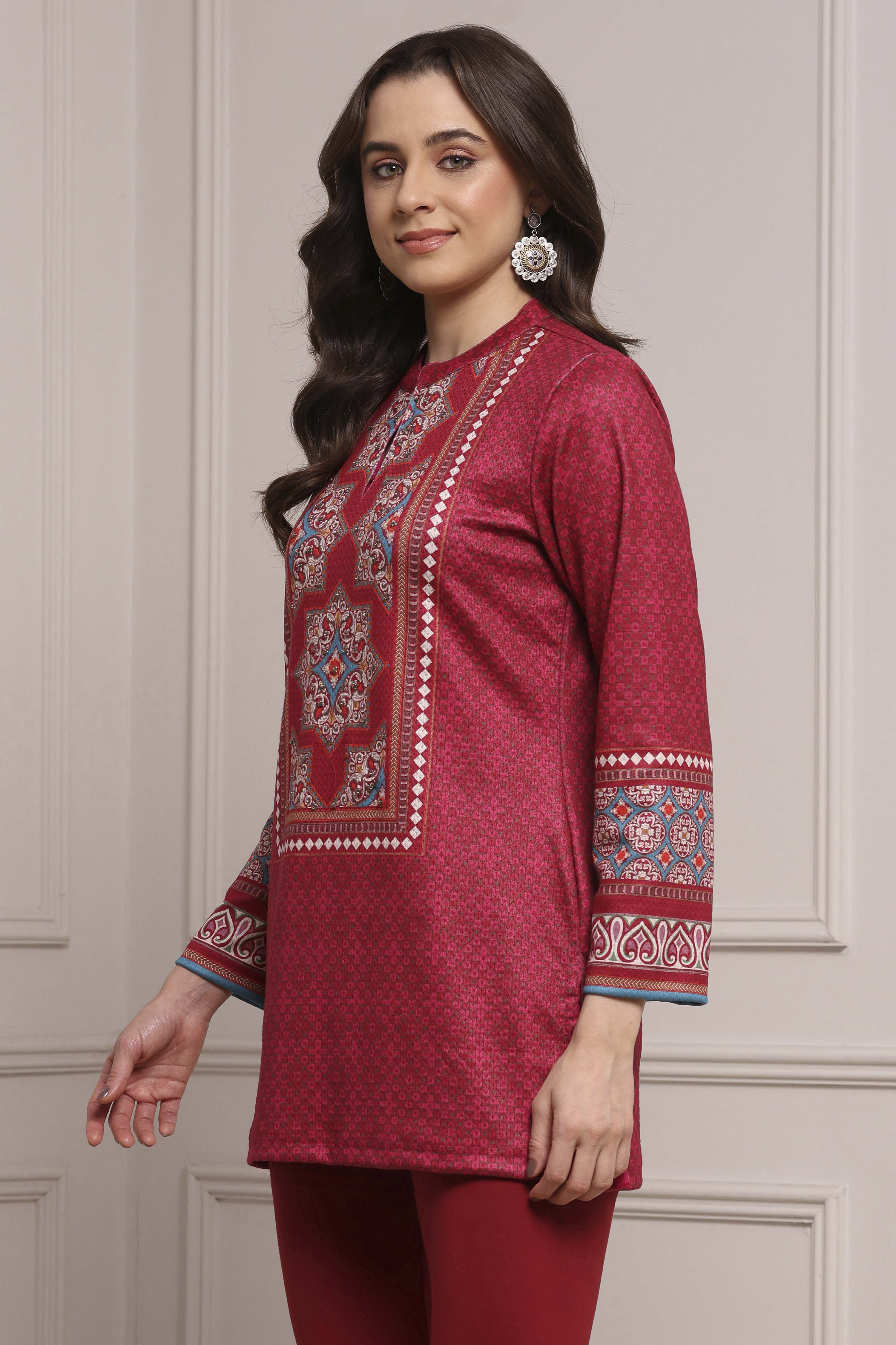 Pink Polyester Printed Kurta image number 2
