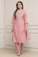 Light Pink Viscose Rayon Straight Suit Set image number 6