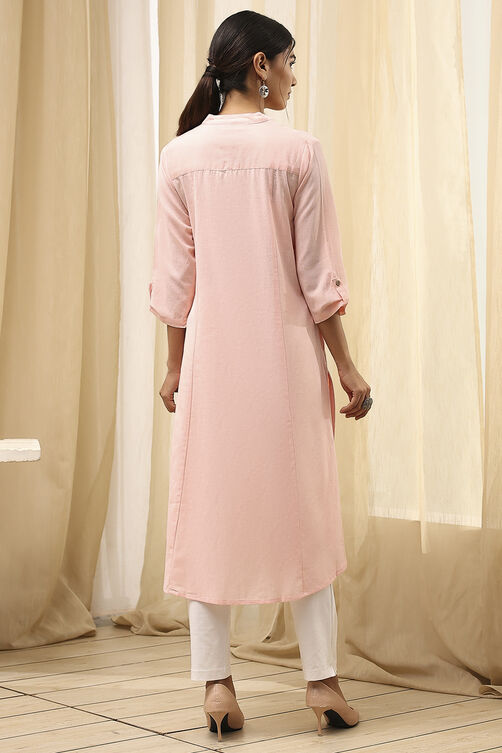 Burgundy Cotton Blend Solid Straight Kurta image number 4