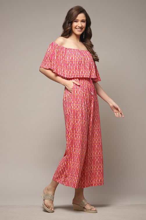 Pink LIVA Printed Jumpsuit image number 4